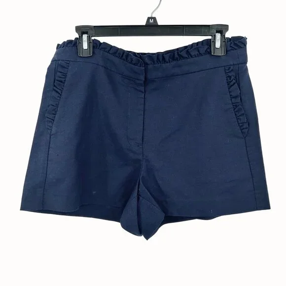 NWT J. CREW NAVY BLUE RUFFLE LINEN BLEND SHORTS - 6 - Picture 1 of 5
